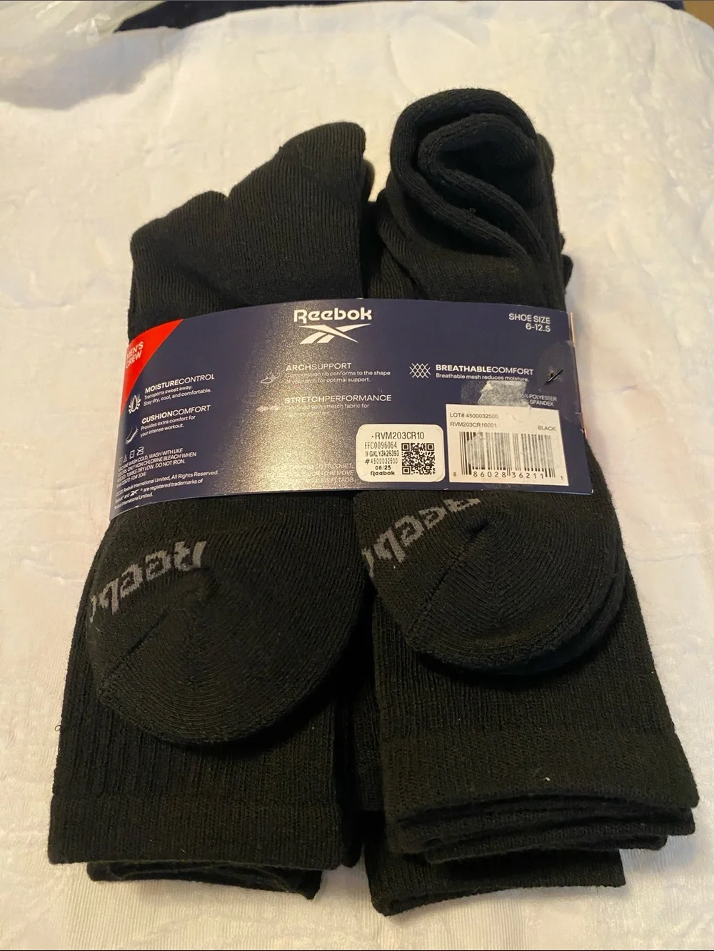 Reebok Black Men's Performance Crew Socks - 7 Pack